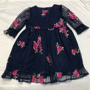 Laura Ashley Navy Embroidery Floral Dress Sz 18Mon